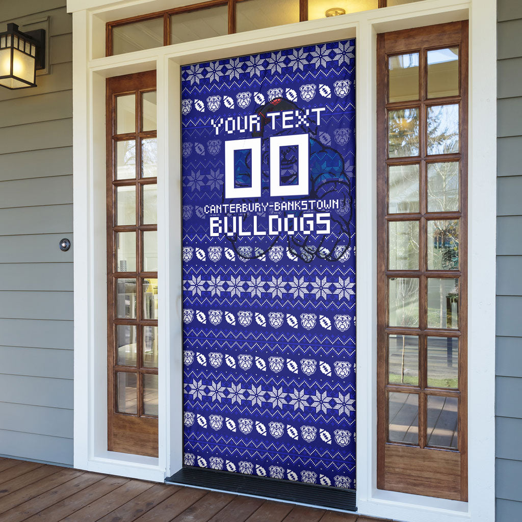 Personalized Canterbury Bulldogs Christmas Door Cover Australian Rugby Fans - Pixelated Ugly Xmas Pattern Mascot Santa