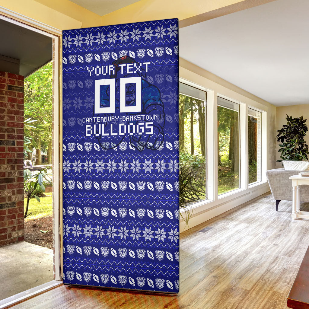Personalized Canterbury Bulldogs Christmas Door Cover Australian Rugby Fans - Pixelated Ugly Xmas Pattern Mascot Santa