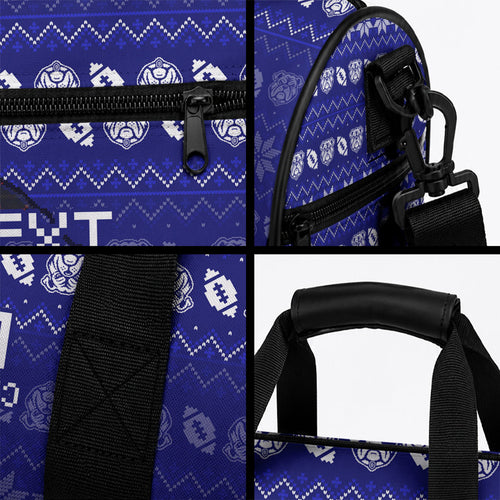 Personalized Canterbury Bulldogs Christmas Duffle Bag Australian Rugby Fans - Pixelated Ugly Xmas Pattern Mascot Santa