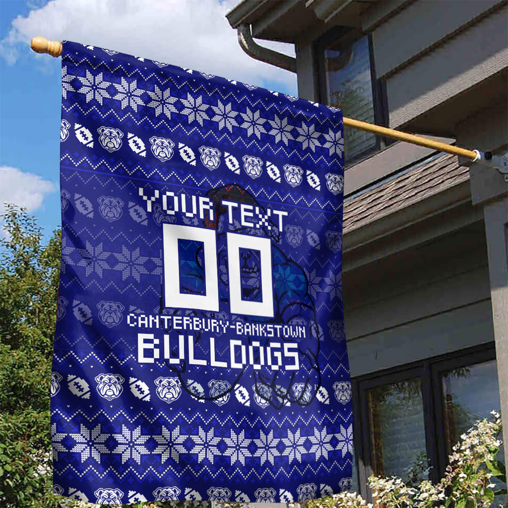 Personalized Canterbury Bulldogs Christmas Garden Flag Australian Rugby Fans - Pixelated Ugly Xmas Pattern Mascot Santa