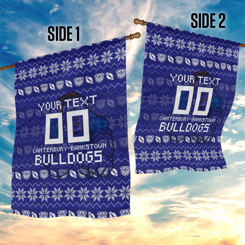 Personalized Canterbury Bulldogs Christmas Garden Flag Australian Rugby Fans - Pixelated Ugly Xmas Pattern Mascot Santa