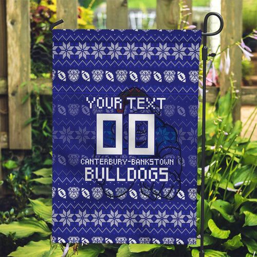 Personalized Canterbury Bulldogs Christmas Garden Flag Australian Rugby Fans - Pixelated Ugly Xmas Pattern Mascot Santa