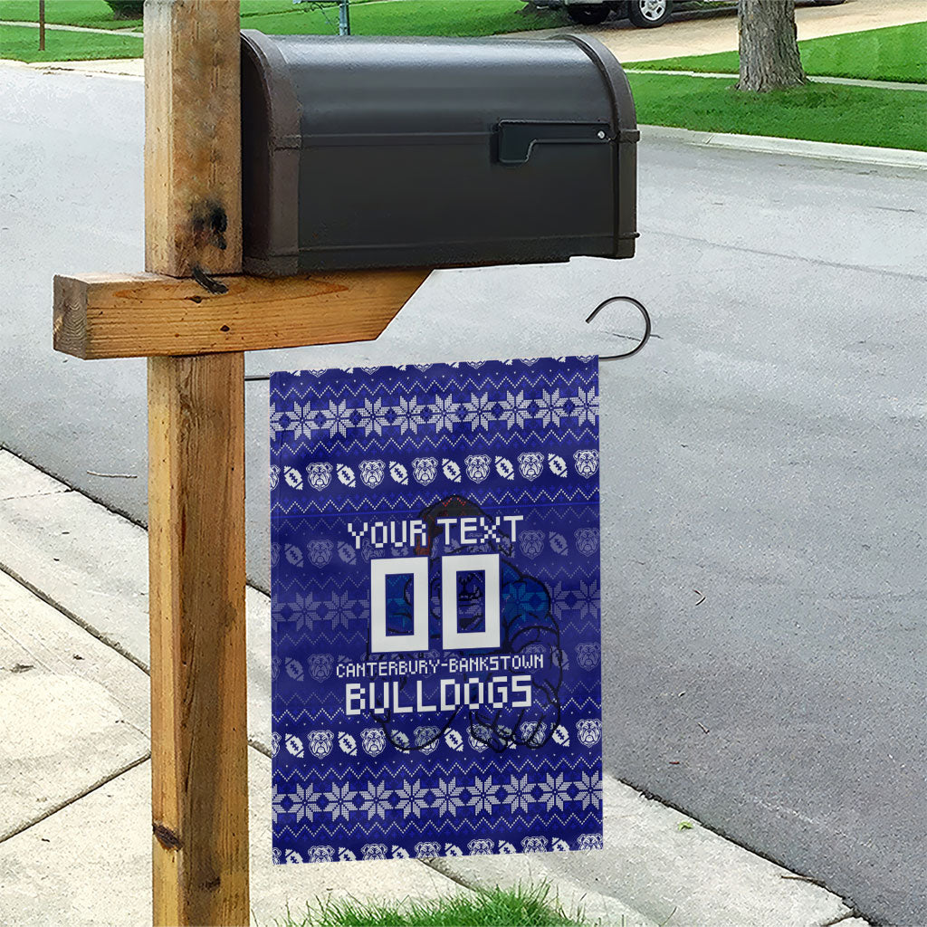 Personalized Canterbury Bulldogs Christmas Garden Flag Australian Rugby Fans - Pixelated Ugly Xmas Pattern Mascot Santa