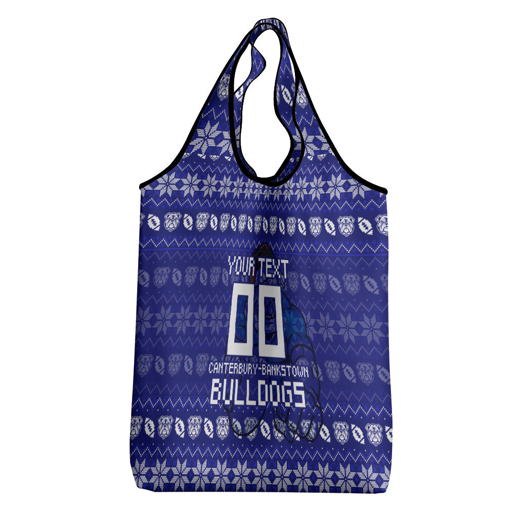 Personalized Canterbury Bulldogs Christmas Grocery Bag Australian Rugby Fans - Pixelated Ugly Xmas Pattern Mascot Santa