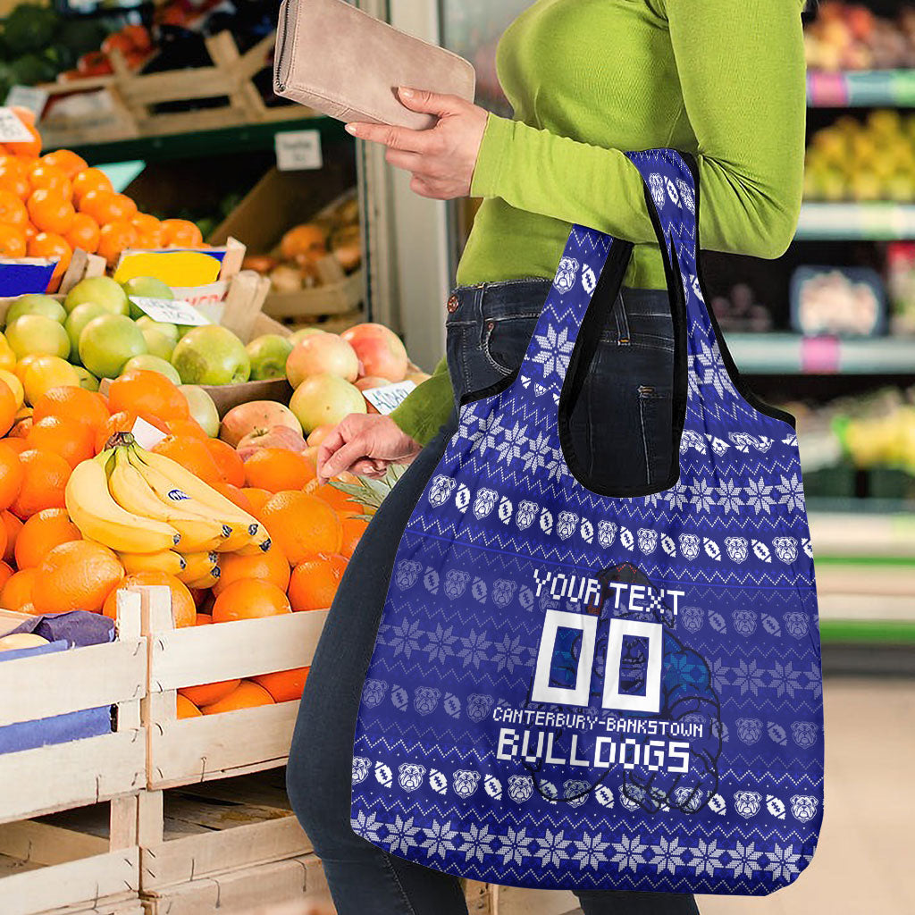 Personalized Canterbury Bulldogs Christmas Grocery Bag Australian Rugby Fans - Pixelated Ugly Xmas Pattern Mascot Santa