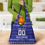 Personalized Canterbury Bulldogs Christmas Grocery Bag Australian Rugby Fans - Pixelated Ugly Xmas Pattern Mascot Santa