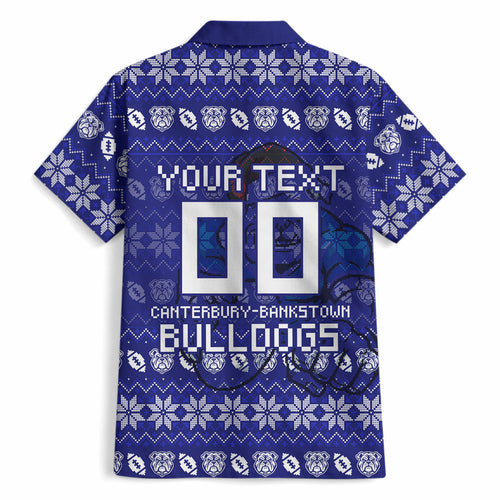 Personalized Canterbury Bulldogs Christmas Hawaiian Shirt Australian Rugby Fans - Pixelated Ugly Xmas Pattern Mascot Santa