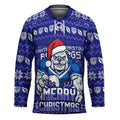 Personalized Canterbury Bulldogs Christmas Hockey Jersey Australian Rugby Fans - Pixelated Ugly Xmas Pattern Mascot Santa