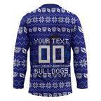 Personalized Canterbury Bulldogs Christmas Hockey Jersey Australian Rugby Fans - Pixelated Ugly Xmas Pattern Mascot Santa