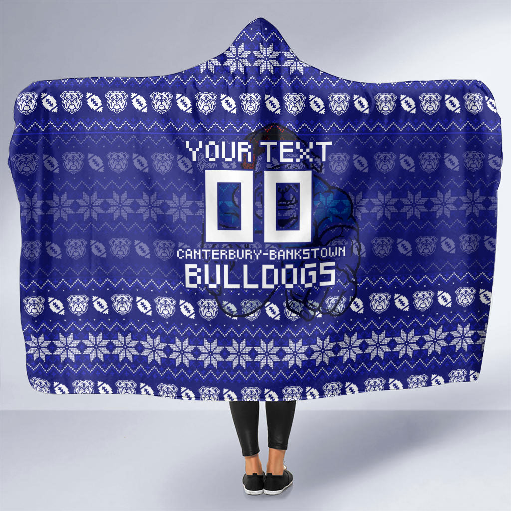 Personalized Canterbury Bulldogs Christmas Hooded Blanket Australian Rugby Fans - Pixelated Ugly Xmas Pattern Mascot Santa