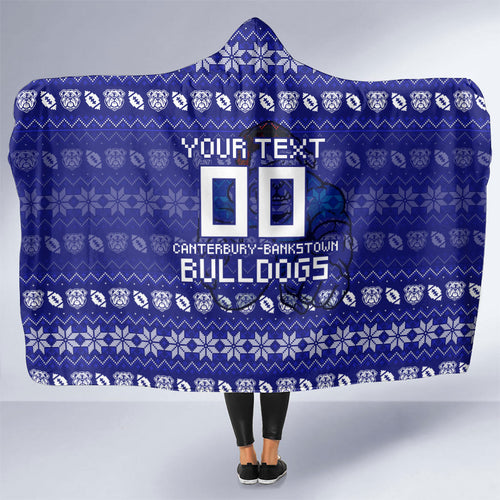 Personalized Canterbury Bulldogs Christmas Hooded Blanket Australian Rugby Fans - Pixelated Ugly Xmas Pattern Mascot Santa