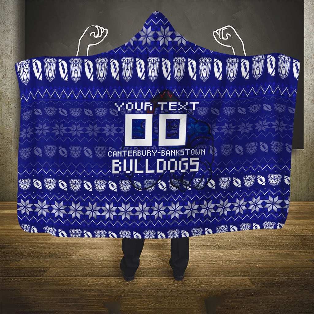 Personalized Canterbury Bulldogs Christmas Hooded Blanket Australian Rugby Fans - Pixelated Ugly Xmas Pattern Mascot Santa