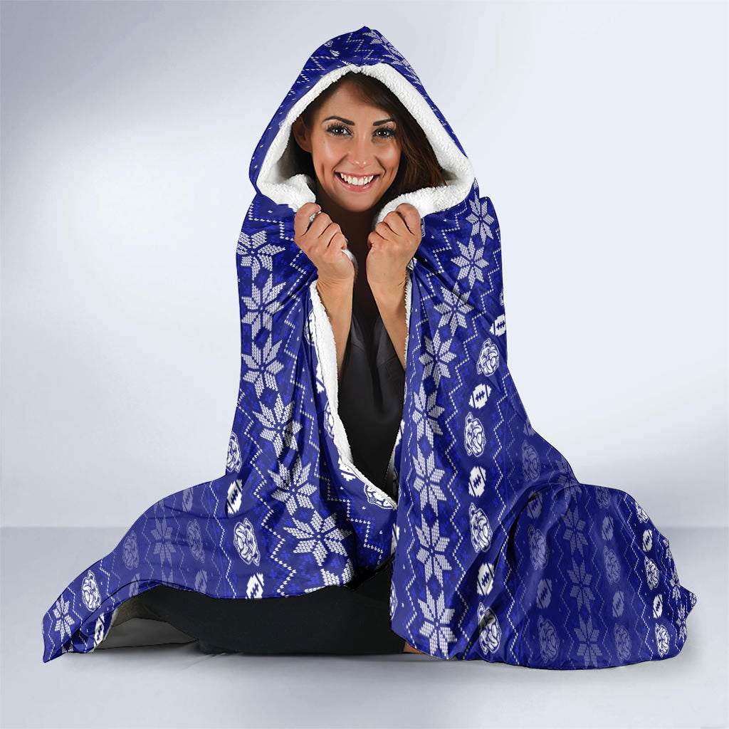 Personalized Canterbury Bulldogs Christmas Hooded Blanket Australian Rugby Fans - Pixelated Ugly Xmas Pattern Mascot Santa