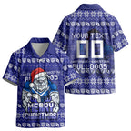 Personalized Canterbury Bulldogs Christmas Kid Hawaiian Shirt Australian Rugby Fans - Pixelated Ugly Xmas Pattern Mascot Santa