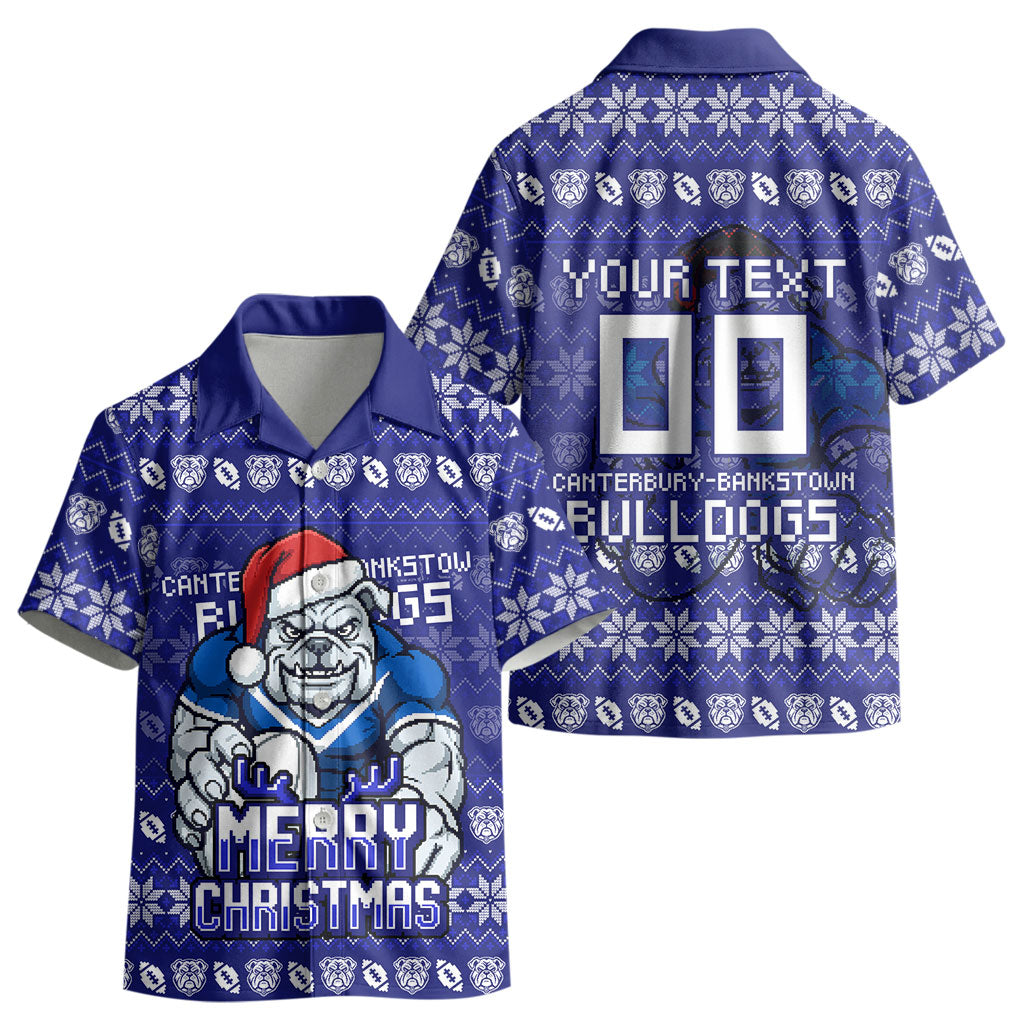 Personalized Canterbury Bulldogs Christmas Kid Hawaiian Shirt Australian Rugby Fans - Pixelated Ugly Xmas Pattern Mascot Santa