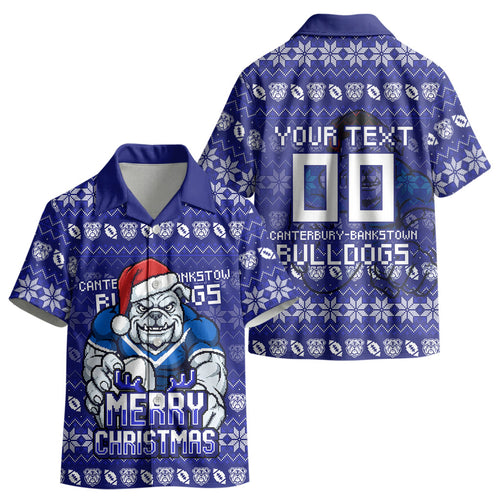 Personalized Canterbury Bulldogs Christmas Kid Hawaiian Shirt Australian Rugby Fans - Pixelated Ugly Xmas Pattern Mascot Santa