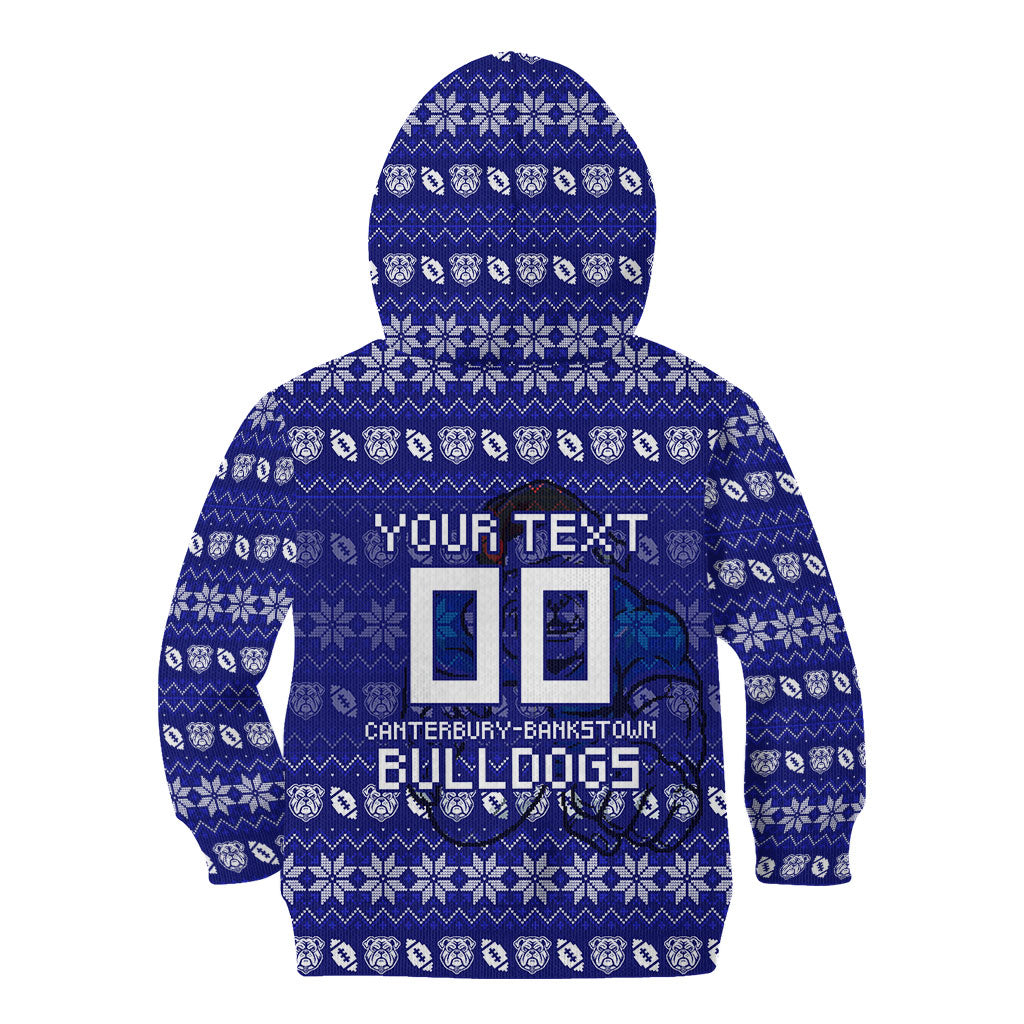 Personalized Canterbury Bulldogs Christmas Kid Hoodie Australian Rugby Fans - Pixelated Ugly Xmas Pattern Mascot Santa