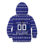 Personalized Canterbury Bulldogs Christmas Kid Hoodie Australian Rugby Fans - Pixelated Ugly Xmas Pattern Mascot Santa