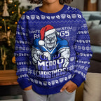 Personalized Canterbury Bulldogs Christmas Kid Ugly Christmas Sweater Australian Rugby Fans - Pixelated Ugly Xmas Pattern Mascot Santa