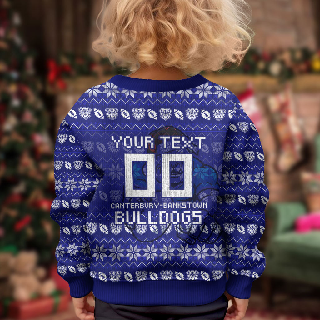 Personalized Canterbury Bulldogs Christmas Kid Ugly Christmas Sweater Australian Rugby Fans - Pixelated Ugly Xmas Pattern Mascot Santa