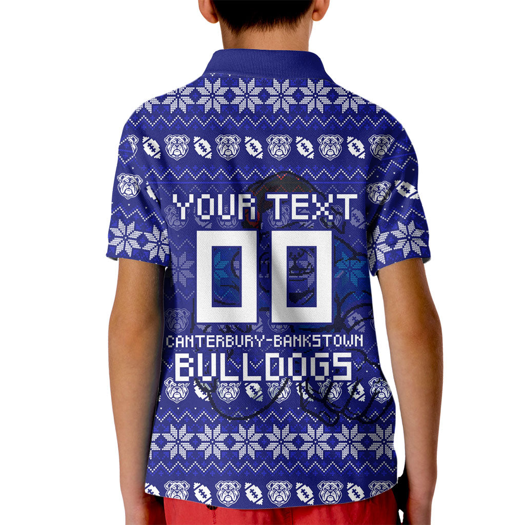 Personalized Canterbury Bulldogs Christmas Kid Polo Shirt Australian Rugby Fans - Pixelated Ugly Xmas Pattern Mascot Santa