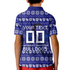 Personalized Canterbury Bulldogs Christmas Kid Polo Shirt Australian Rugby Fans - Pixelated Ugly Xmas Pattern Mascot Santa