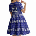 Personalized Canterbury Bulldogs Christmas Kid Short Sleeve Dress Australian Rugby Fans - Pixelated Ugly Xmas Pattern Mascot Santa