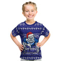 Personalized Canterbury Bulldogs Christmas Kid T Shirt Australian Rugby Fans - Pixelated Ugly Xmas Pattern Mascot Santa