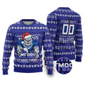 Personalized Canterbury Bulldogs Christmas Ugly Christmas Sweater Australian Rugby Fans - Pixelated Ugly Xmas Pattern Mascot Santa