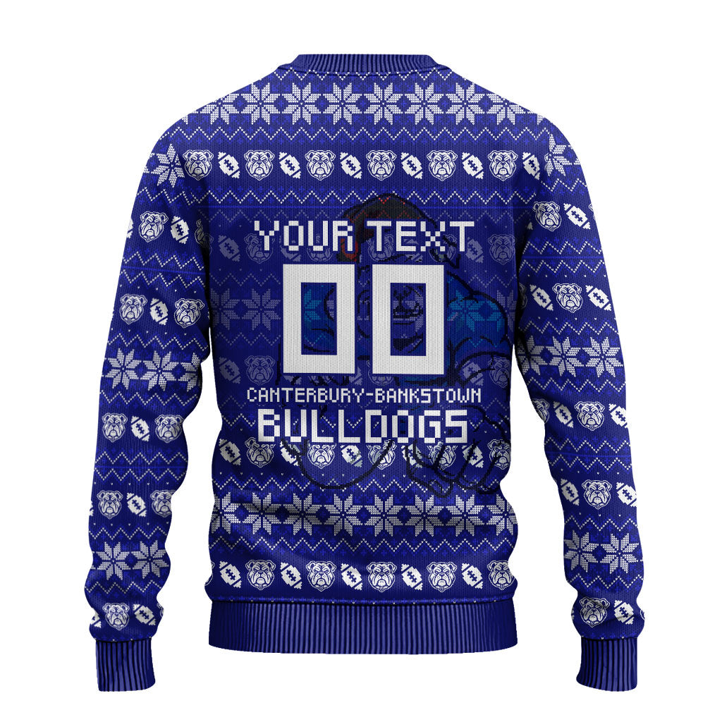 Personalized Canterbury Bulldogs Christmas Ugly Christmas Sweater Australian Rugby Fans - Pixelated Ugly Xmas Pattern Mascot Santa