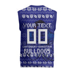 Personalized Canterbury Bulldogs Christmas Knitted V-Neck Vest Australian Rugby Fans - Pixelated Ugly Xmas Pattern Mascot Santa