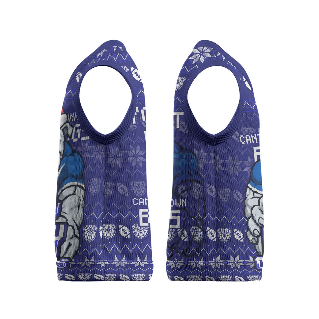 Personalized Canterbury Bulldogs Christmas Knitted V-Neck Vest Australian Rugby Fans - Pixelated Ugly Xmas Pattern Mascot Santa