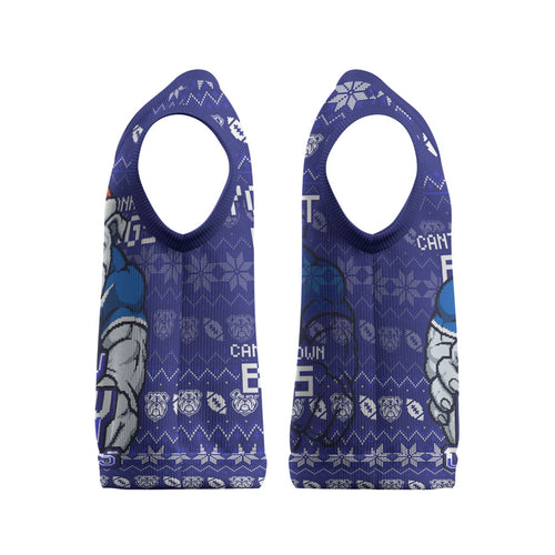 Personalized Canterbury Bulldogs Christmas Knitted V-Neck Vest Australian Rugby Fans - Pixelated Ugly Xmas Pattern Mascot Santa