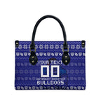 Personalized Canterbury Bulldogs Christmas Leather Bag Australian Rugby Fans - Pixelated Ugly Xmas Pattern Mascot Santa