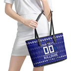 Personalized Canterbury Bulldogs Christmas Leather Tote Bag Australian Rugby Fans - Pixelated Ugly Xmas Pattern Mascot Santa