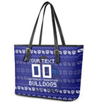 Personalized Canterbury Bulldogs Christmas Leather Tote Bag Australian Rugby Fans - Pixelated Ugly Xmas Pattern Mascot Santa