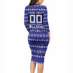 Personalized Canterbury Bulldogs Christmas Long Sleeve Bodycon Dress Australian Rugby Fans - Pixelated Ugly Xmas Pattern Mascot Santa