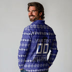 Personalized Canterbury Bulldogs Christmas Long Sleeve Polo Shirt Australian Rugby Fans - Pixelated Ugly Xmas Pattern Mascot Santa
