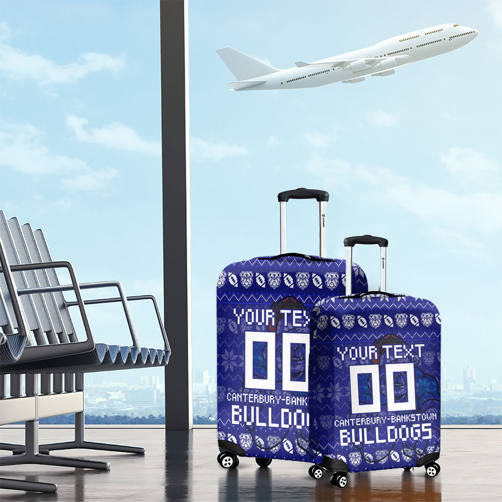 Personalized Canterbury Bulldogs Christmas Luggage Cover Australian Rugby Fans - Pixelated Ugly Xmas Pattern Mascot Santa