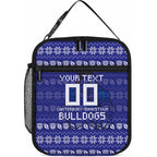 Personalized Canterbury Bulldogs Christmas Lunch Bag Australian Rugby Fans - Pixelated Ugly Xmas Pattern Mascot Santa