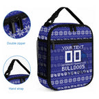 Personalized Canterbury Bulldogs Christmas Lunch Bag Australian Rugby Fans - Pixelated Ugly Xmas Pattern Mascot Santa