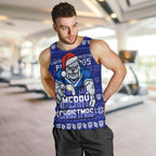 Personalized Canterbury Bulldogs Christmas Men Tank Top Australian Rugby Fans - Pixelated Ugly Xmas Pattern Mascot Santa