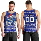 Personalized Canterbury Bulldogs Christmas Men Tank Top Australian Rugby Fans - Pixelated Ugly Xmas Pattern Mascot Santa