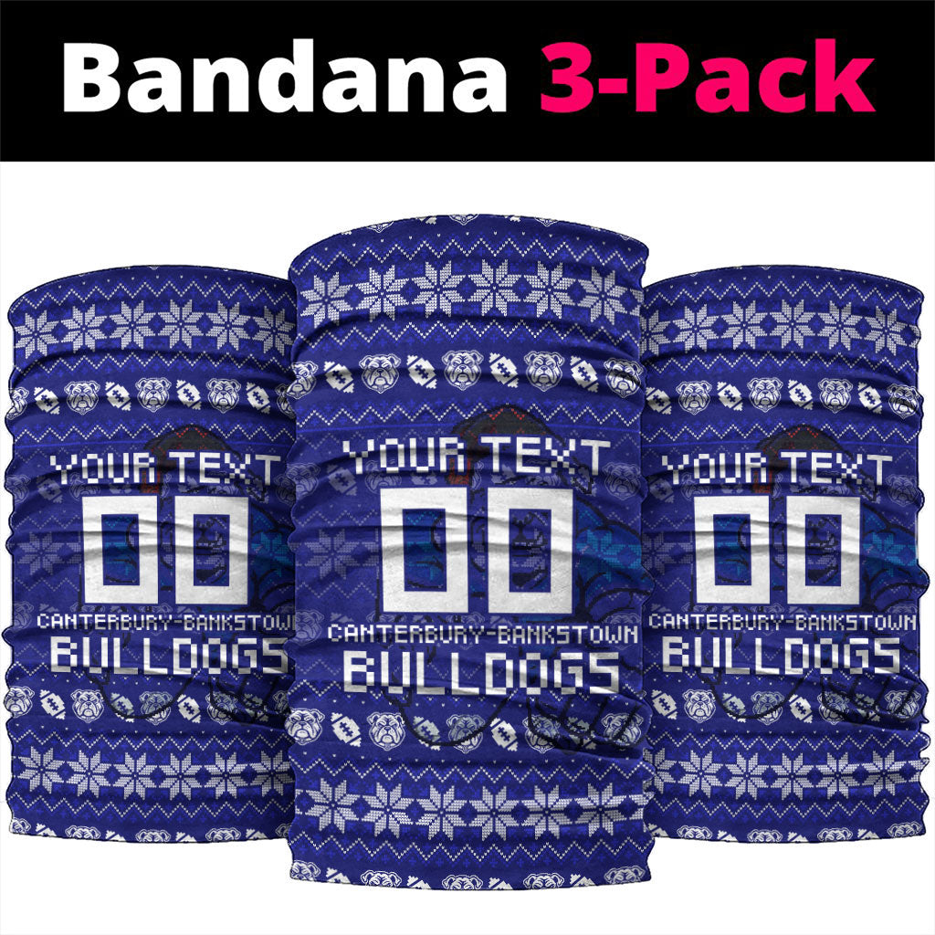 Personalized Canterbury Bulldogs Christmas Neck Gaiter Australian Rugby Fans - Pixelated Ugly Xmas Pattern Mascot Santa