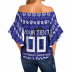 Personalized Canterbury Bulldogs Christmas Off Shoulder Wrap Waist Top Australian Rugby Fans - Pixelated Ugly Xmas Pattern Mascot Santa