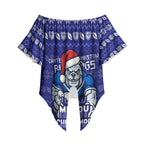 Personalized Canterbury Bulldogs Christmas Off Shoulder Wrap Waist Top Australian Rugby Fans - Pixelated Ugly Xmas Pattern Mascot Santa