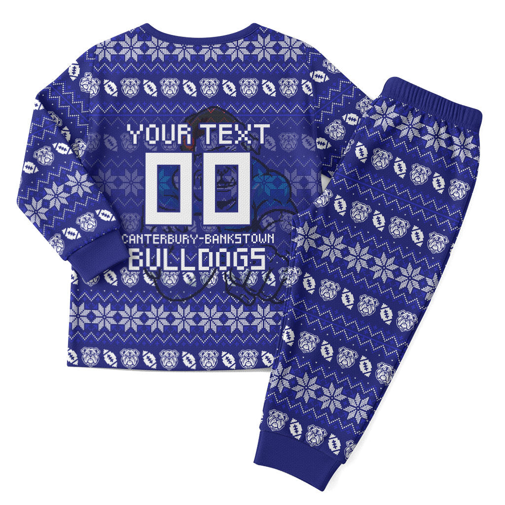 Personalized Canterbury Bulldogs Christmas Pajama Set Australian Rugby Fans - Pixelated Ugly Xmas Pattern Mascot Santa