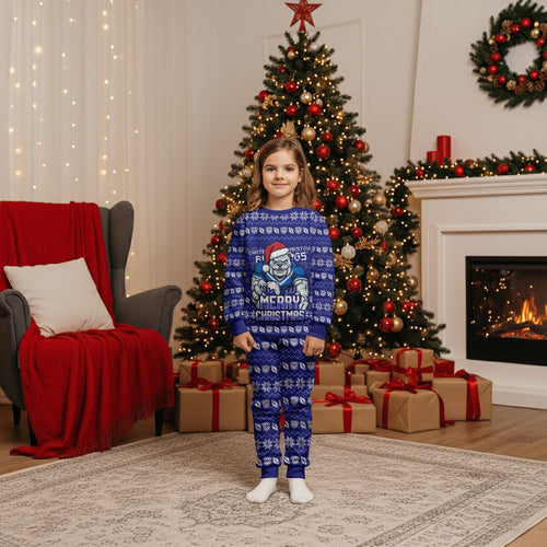 Personalized Canterbury Bulldogs Christmas Pajama Set Australian Rugby Fans - Pixelated Ugly Xmas Pattern Mascot Santa