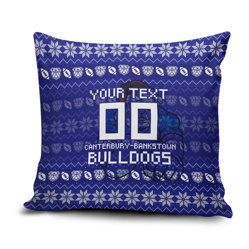 Personalized Canterbury Bulldogs Christmas Pillow Cover Australian Rugby Fans - Pixelated Ugly Xmas Pattern Mascot Santa