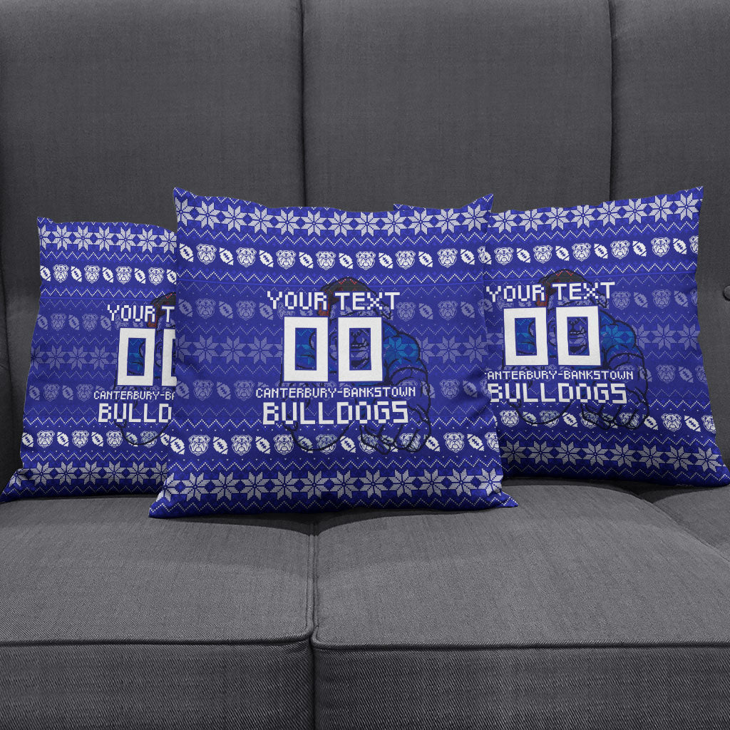 Personalized Canterbury Bulldogs Christmas Pillow Cover Australian Rugby Fans - Pixelated Ugly Xmas Pattern Mascot Santa